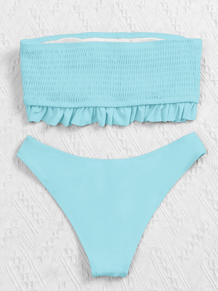 TROPICA — Strapless Blue Bandeau Bikini Set