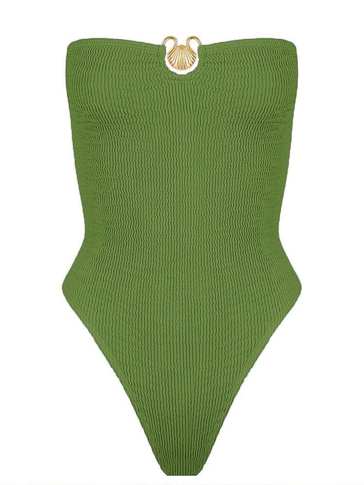 BAMBI — Bandeau Strapless One Piece with Shell Jewel