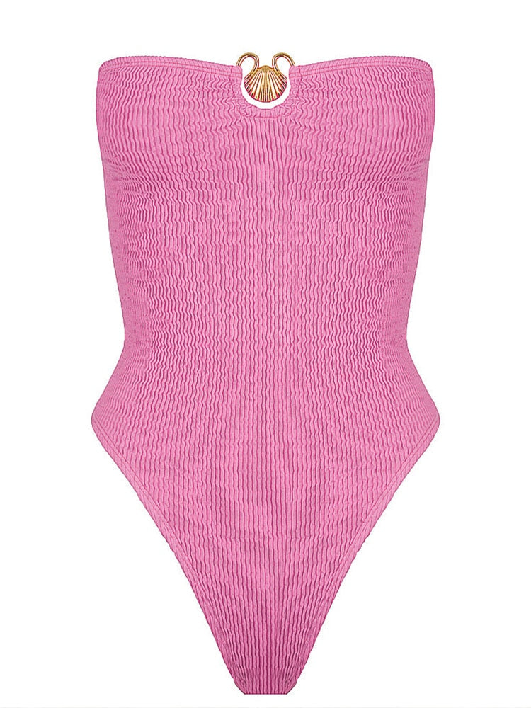 BAMBI — Bandeau Strapless One Piece with Shell Jewel
